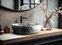 Owalna umywalka z efektem marmuru to doskonała propozycja dla miłośników eleganckich i jednocześnie modnych rozwiązań, Korfu. Owalna umywalka z efektem marmuru to doskonała propozycja dla miłośników eleganckich i jednocześnie modnych rozwiązań, Korfu.