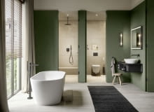 Harmonia symetrii: W sercu łazienki znajduje się wolnostojąca wanna D-Neo, która otwiera widok na nietypowo rozmieszczoną podwójną umywalkę. Nablatowe umywalki D-Neo spoczywają na ściennej konsoli z tej samej serii, nadając wnętrzu lekkości i subtelnie łącząc je z sąsiadującą sypialnią. Harmonia symetrii: W sercu łazienki znajduje się wolnostojąca wanna D-Neo, która otwiera widok na nietypowo rozmieszczoną podwójną umywalkę. Nablatowe umywalki D-Neo spoczywają na ściennej konsoli z tej samej serii, nadając wnętrzu lekkości i subtelnie łącząc je z sąsiadującą sypialnią.