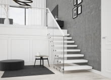 Rintal Polska, model Aira Schody proste, ażurowe. Konstrukcja wspornikowa. Stopnie z drewna. Balustrada szklana 2x8 z drewnianym pochwytem. Rintal Polska, model Aira Schody proste, ażurowe. Konstrukcja wspornikowa. Stopnie z drewna. Balustrada szklana 2x8 z drewnianym pochwytem.