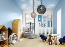 Farby do pokoi dziecięcych. Aby niebo na ścianie nie zasnuło się ciemnymi 'chmurami' od dziecięcych paluszków, warto zdecydować się na farbę odporną na szorowanie.