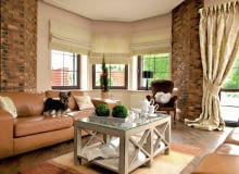 dom, salon, ceglana ściana, wystrój wnętrz