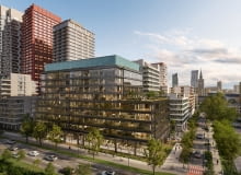 Towarowa22 -widok na biurowiec i apartamentowiec od ul. Towarowej