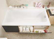 Kolekcja Smart marki Cersanit to system mądrze zaprojektowanych rozwiązań do łazienek, który odpowiada na wyzwania naszych czasów; zaspokaja apetyt na minimalizm, nie zmuszając nas do ograniczenia liczby rzeczy w łazience. Można wybrać między nieskazitelną bielą, a szlachetną szarością frontów, które ładnie korespondują z obudową w kolorze jasnego jesionu. <BR /> ŁAZIENKA. Seria Smart, prod. Cersanit. <BR /> Wanna z meblową obudową skrywającą trzy szafki oraz schowek na rzadziej używane przedmioty. Kolekcja Smart marki Cersanit to system mądrze zaprojektowanych rozwiązań do łazienek, który odpowiada na wyzwania naszych czasów; zaspokaja apetyt na minimalizm, nie zmuszając nas do ograniczenia liczby rzeczy w łazience. Można wybrać między nieskazitelną bielą, a szlachetną szarością frontów, które ładnie korespondują z obudową w kolorze jasnego jesionu. <BR /> ŁAZIENKA. Seria Smart, prod. Cersanit. <BR /> Wanna z meblową obudową skrywającą trzy szafki oraz schowek na rzadziej używane przedmioty.