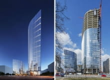 Mennica Legacy Tower obcenie ( z prawej) i na wizualizacji (z lewej). Mennica Legacy Tower obcenie ( z prawej) i na wizualizacji (z lewej).