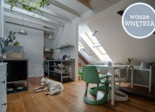 Poddasze o powierzchni 67 m2 po obrysie oraz powierzchni użytkowej 34 m2 składa się z kuchni połączonej z salonem i jadalnią oraz antresolą, sypialni ze ślepą antresolą oraz łazienki. wasze wnętrza, mieszkanie czytelników, mieszkanie na strychu, mieszkanie na poddaszu