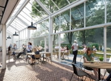 Projekt rewitalizacji szklarni przed centrum handlowym Wola Park