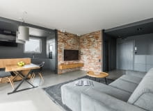 Aranżacja mieszkania: szarości i czerwona cegła Aranżacja mieszkania: szarości i czerwona cegła