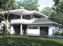 Willa w lesie - wizualizacja; projekt architekta Wojciecha Obłuskiego projekt domu jednorodzinnego