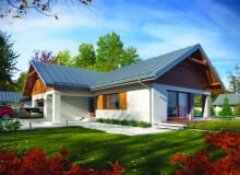 Projekt domu Arte - widok z boku na frontową elewację z wysuniętym garażem projekty domów, dom parterowy