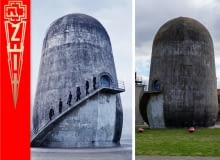 Trudelturm w Berlinie. Z lewej: okładka płyty "Zeit" Rammstein; z prawej: Trudelturm Trudelturm w Berlinie. Z lewej: okładka płyty "Zeit" Rammstein; z prawej: Trudelturm