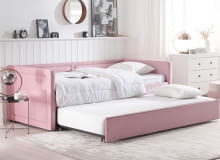 Łóżko wysuwane welurowe 90 x 200 cm różowe MIMIZAN meble wielofunkcyjne