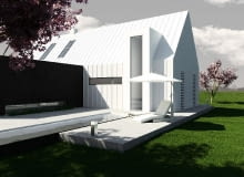 Elewacja ogrodowa - widok na ryzalit (wysoki na dwie kondygnacje) projekt domu