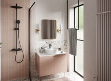 Dbając o estetykę wnętrza, należy dobrać wyposażenie pasujące do siebie stylem i barwą. Tutaj armatura ma ten sam kolor co rama kabiny prysznicowej i okna. Dbając o estetykę wnętrza, należy dobrać wyposażenie pasujące do siebie stylem i barwą. Tutaj armatura ma ten sam kolor co rama kabiny prysznicowej i okna.