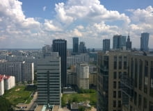 Warszawska Wola widziana lotu ptaka. Widok z 26. piętra hotelu Hilton - widok w stronę centrum Warszawy Warszawska Wola widziana lotu ptaka. Widok z 26. piętra hotelu Hilton