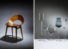 Z lewej: krzesło "Muszelka", 1956 rok, Teresa Kruszewska/ Z prawej: zestaw kieliszków, 2008 rok, Katarzyna Gemborys Z lewej: krzesło "Muszelka", 1956 rok, Teresa Kruszewska/ Z prawej: zestaw kieliszków, 2008 rok, Katarzyna Gemborys