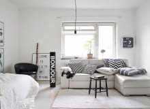 małe mieszkanie, mieszkanie w czerni i bieli, kawalerka, eleganckie mieszkanie