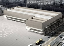 Pierwsza wersja gmachu muzeum - koncepcyjna, która zwyciężyła w międzynarodowym konkursie w lutym 2007 roku. Z racji prostoty bryły, przez internautów nazwana Carrefour'em. Charakteryzowała się betonową elewacją, optycznie lewitującą nad szklanym przyziemiem.