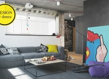 Mieszkanie w Mińsku; proj. Nordes. Salon z kuchnią. mieszkanie, mieszkanie w stylu loft, loft, industrialny styl, sztuka, design