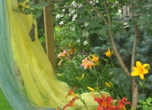 Zasłony powiewające w ogrodzie stanowią delikatną przegrodę wydzielającą przestrzeń, a dodatkowo przyciągają wzrok kolorami i dynamiką Zasłony powiewające w ogrodzie stanowią delikatną przegrodę wydzielającą przestrzeń, a dodatkowo przyciągają wzrok kolorami i dynamiką