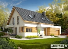 Projekt Patryk G1 Pracowni Projektowej Archipelag, o pow. użytkowej 130,48 m2. Budynek parterowy z poddaszem użytkowym, niepodpiwniczony, z garażem jednostanowiskowym. Przeznaczony dla 4-5-osobowej rodziny. Dom łączy prostotę formy z innowacyjnością rozwiązań oraz troską o ergonomiczny charakter wnętrz. Oryginalny styl budynku akcentują ciekawe zadaszenia, subtelnie wkomponowane w bryłę budynku. projekty domów, dom jednorodzinny, projekt domu