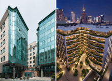 Żurawia 8. Z lewej: obecny biurowiec; Z prawej: apartamentowiec na wizualizacji Żurawia 8. Z lewej: obecny biurowiec; Z prawej: apartamentowiec na wizualizacji