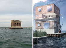 Wieża na Zatoce Puckiej w Juracie - dawna wieża obserwacyjna niemieckiego poligonu torpedowego. Z lewej: stan obecny/ Z prawej: projektu rozbudowy przygotowany przez MFRMGR Frejda & Gratkowski Architekci Wieża na Zatoce Puckiej w Juracie - dawna wieża obserwacyjna niemieckiego poligonu torpedowego. Z lewej: stan obecny/ Z prawej: projektu rozbudowy przygotowany przez MFRMGR Frejda & Gratkowski Architekci