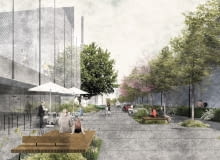 Skwer na zbiegu ul.Łomżyńskiej i Jadowskiej na warszawskiej Pradze. Proj. Jakub Gondrowicz, Wojciech Hryszkiewicz i Dorota Ryżko.