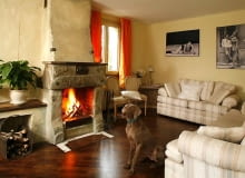 Salon ponadczasowy. Salon w starym dworku? Nie, to nowy dom w mieście. Gospodarze chcieli urządzić go klasycznie, tak by wystrój zbyt szybko się nie opatrzył i nie przestał być modny. Wybrali kanapy obite tkaniną w dyskretne paseczki, stylizowane krzesła, rustykalne dodatki - wszystko w neutralnych brązach i beżach. Trudno oprzeć się wrażeniu, że to współczesne wnętrze jest zamieszkane od pokoleń... Wzrok przykuwa otwarty kominek obudowany grubo ciosanym kamieniem. Z barwą płonącego w nim ognia współgrają zasłony w równie płomiennym odcieniu. WNETRZA POKOJ DZIENNY SALON KOMINEK MEBLE ZWIERZETA PIES WYZEL