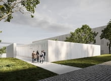 Pawilon mykwy w Oświęcimiu. Proj. Nizio Design International. Wizualizacja od ul Berka Joselewicza