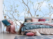 tapeta w sypialni za łóżkiem