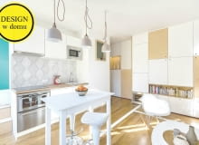 Mieszkanie w Paryżu - 30 m kw.; proj. Richard Guilbault. Salon z kuchnią. małe mieszkanie, kawalerka, jak urządzić małe mieszkanie, ciekawe mieszkanie