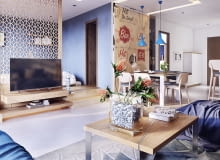 Mieszkanie składa się z salonu z otwartą kuchnią, dwóch sypialni, garderoby i łazienki. Mieszkanie w nadmorskim stylu, mieszkanie w marynistycznym stylu, mieszkanie nad morzem