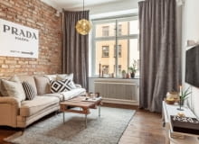 Ceglana ściana w skandynawskim mieszkaniu skandynawski styl, aranżacja wnętrz, wnętrza