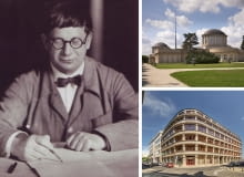 Z lewej: Hans Poelzig w 1927 roku; Z prawej u góry: Pawilon Czterech Kopuł we Wrocławiu; Z prawej na dole: Biurowiec we Wrocławiu (na skrzyżowaniu ulicy Ofiar Oświęcimskich z ulicą Łaciarską) Z lewej: Hans Poelzig w 1927 roku; Z prawej u góry: Pawilon Czterech Kopuł we Wrocławiu; Z prawej na dole: Biurowiec we Wrocławiu (na skrzyżowaniu ulicy Ofiar Oświęcimskich z ulicą Łaciarską)