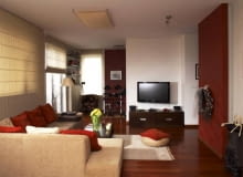 Ściany przykuwają wzrok nie tylko mocnym kolorem, ale także ciekawą fakturą. Kontrasty barw pełnią w tym wnętrzu istotną funkcję dekoracyjną. POKOJ DZIENNY WNETRZA MEBLE