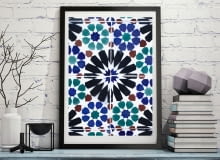 Wzory Portugalii: plakat Baixa Bluebell z kolekcji Lisbon Gold plakaty, azulejos, kolorowe płytki