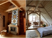 Chata Bojkowska - kominek w salonie i sypialnia na poddaszu dom na wsi, kominek, poddasze, sypialnia