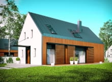 Proponowany dom to klasyczny budynek jednorodzinny z użytkowym poddaszem, bez garażu wizualizacja domu