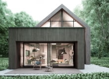 Dom House x 03 składa się z dwóch brył - płaskiej parterowej, uzupełnionej modułem z dwuspadowym dachem. Płaski dach nad strefa dzienną i garażem można wykorzystać jako dodatkowe tarasy projekt domu