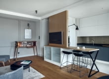 Otwarta kuchnia pozwoliła zaoszczędzić przestrzeń.