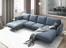 Sofa panoramiczna 6-osobowa „Vienna Blue & Gold Metal”, 170 x 350 x 95 cm Sofa panoramiczna 6-osobowa „Vienna Blue & Gold Metal”, 170 x 350 x 95 cm