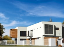 Widok na elewację zachodnią elewacja domu, elewacje domów