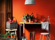 <B>Weselszy niż brąz, z którego się wywodzi i nie tak jaskrawy jak jego kuzyn oranż. Rudy odcień może pogodzić amatorów barw spokojnych z lubiącymi żywe kolory.</B> <BR />MEBLE: konsolka - 1190 zł, stołek (drewno) - 539 zł, Inne Meble; stołek (metal) - 280 zł, Warsztat Woni. POZOSTAŁE: okiennica - 690 zł, Nap; skrzynki - 130 zł/szt., łopata - 169 zł, Warsztat Woni; sztuczna gałąź (w skrzynce) - 185 zł, Decolor; sztuczne rośliny (w doniczkach) - 19,99 zł/szt., doniczki - 4,99 zł/szt., koc - 39,99 zł, dywan - 1290 zł, IKEA; konewka - 81 zł, Łodyga; lampa - 329 zł, Duka; kosz - 399 zł, House & More; kalosze - 200 zł, Nap; na konsolce: misa - 135 zł, sztuczne jabłka - 28 zł/szt., karafka - 137 zł, Inne Meble; kura - 125 zł, Warsztat Woni; butelka - 20 zł, Red Onion; szal - 59 zł, Nap; rośliny doniczkowe - 39 zł/szt., Łodyga; kubek - 1,99 zł, IKEA. NA ŚCIA-NIE: Far-ba z mie-szal-ni-ka 45 zł/l Du-lux 24.07.2014 , Warszawa , wnetrza , kolor i wzor , temat kolor rudy , sesja dla : Cztery Katy , stylizacja Joanna Plachecka . Fot. Michal Mutor SLOWA KLUCZOWE: WNETRZA DEKORACJE