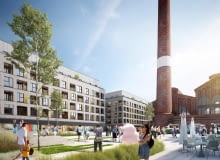 Fuzja - nowa inwestycja Echo Investment na terenie dawnej fabryki Scheiblera w Łodzi. Proj. medusa group