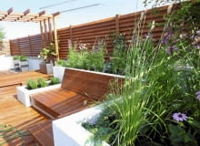 Rośliny balkonowe. Użycie drewna w ciepłym kolorze sprawia, że taras sprawia przytulne wrażenie. Będzie tu jeszcze ładniej, gdy pergolę oplecie winorośl Rośliny balkonowe. Użycie drewna w ciepłym kolorze sprawia, że taras sprawia przytulne wrażenie. Będzie tu jeszcze ładniej, gdy pergolę oplecie winorośl