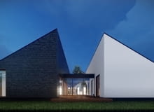 Projekt koncepcyjny parterowego domu atrialnego - wizualizacja. Projekt koncepcyjny parterowego domu atrialnego - wizualizacja.