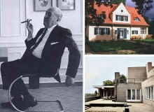 Z lewej: Mies van der Rohe w swoim apartamencie w Chicago w 1964 roku; Z prawej na górze:  Dom Rieh'a, Poczdam-Neubabelsberg. Projekt Miesa van der Rohe z 1907 roku. Dom przeszedł renowację w 2001 roku według projektu Folkerts Architekten; Z prawej na dole: Willa Wolfa w Guben Z lewej: Mies van der Rohe w swoim apartamencie w Chicago w 1964 roku; Z prawej na górze:  Dom Rieh'a, Poczdam-Neubabelsberg. Projekt Miesa van der Rohe z 1907 roku. Dom przeszedł renowację w 2001 roku według projektu Folkerts Architekten; Z prawej na dole: Willa Wolfa w Guben