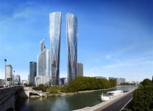 Wieżowce Hermitage Plaza projektu Normana Fostera wieżowce, paryż, norman foster, wieżowiec, francja, la defense, Hermitage Plaza