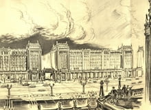 Zamiary Bieruta i zespołu rządowych architektów zwizualizował w "Sześcioletnim planie odbudowy Warszawy" Jan Knothe, jeden z najlepszych grafików swojego pokolenia. Na rysunku widzimy, jak Bolesław Bierut i jego współpracownicy wyobrażali sobie skrzyżowanie Marszałkowskiej i Chmielnej. Pierzeja socrealistycznych budynków mieszkalnych, kojarzących się z tymi zbudowanymi na Placu Konstytucji nigdy jednak nie powstała