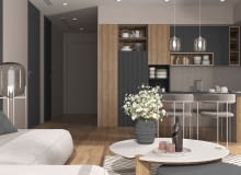 Szara kuchnia z drewnem Szara kuchnia z drewnem